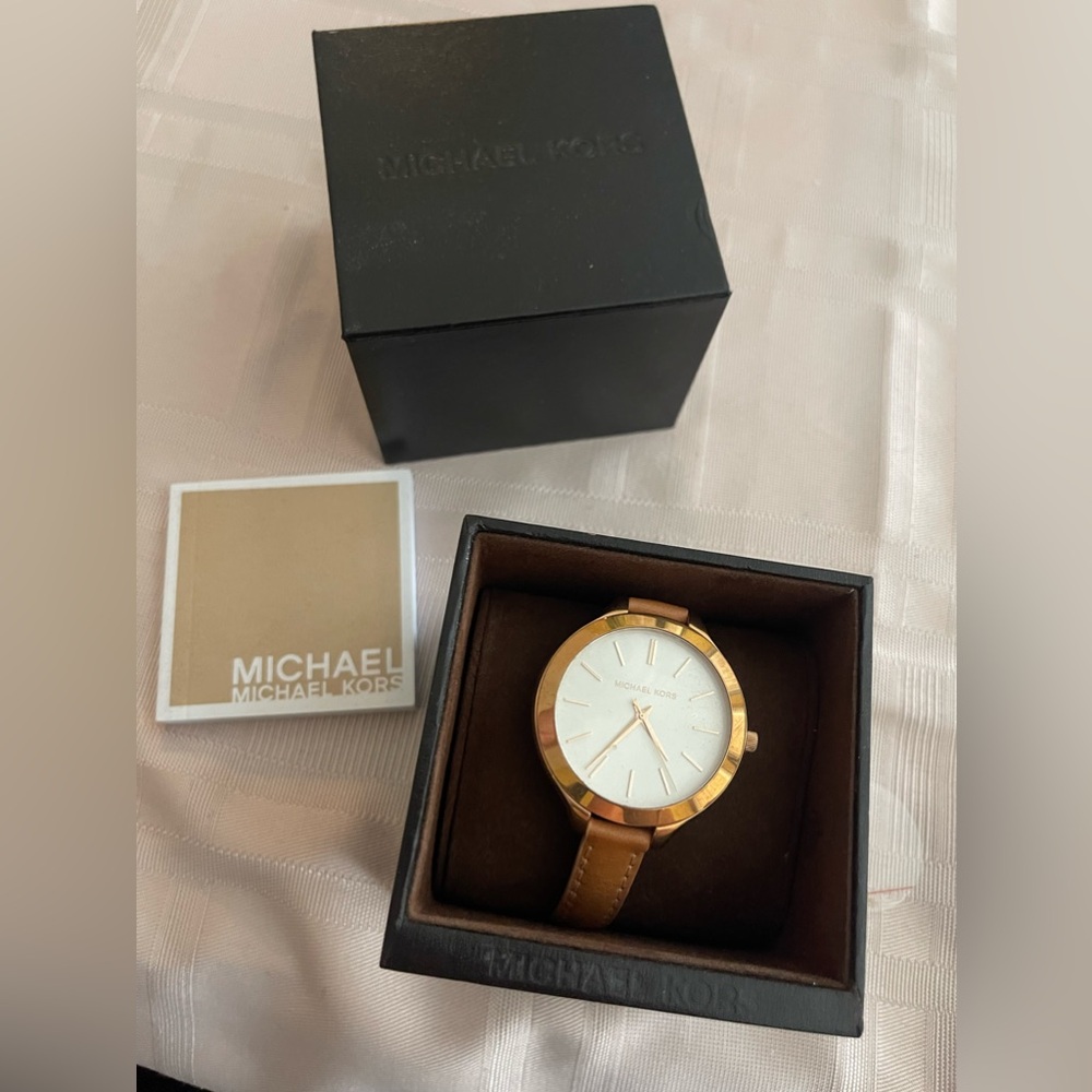 Michael Kors Slim Runway Rose Gold and Leather Watch